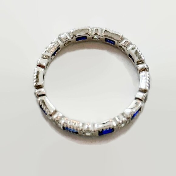 Sapphire Ring, Stacking, Band, Sterling Silver, Ring Guard, Art Deco Style,Blue - Picture 3 of 8